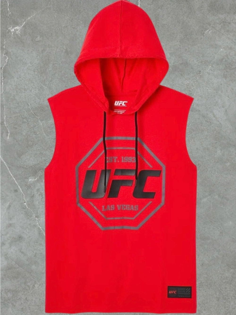 🆕 UFC Red Sleeveless Hoodie Tank Top with Black Logo